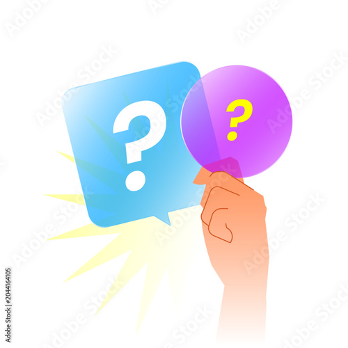 Photos Vector illustration of hand holding speech bubble, question mark