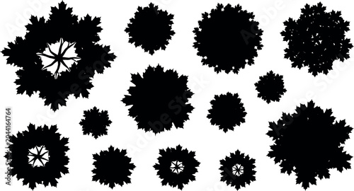 Canvastavla Top View Tree Canopy Silhouettes Collection with Deciduous Foliage Crowns for La