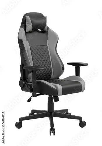 Modern gaming office chair with high back isolated on transparent background