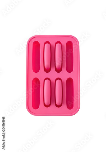 Pink pill organizer with seven compartments isolated on transparent background