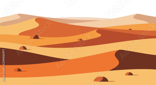 Foto Desert landscape with rolling sand dunes and sparse rocks in a flat graphic style