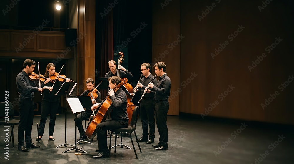 Fototapeta premium Chamber orchestra musicians performing on stage in a concert hall