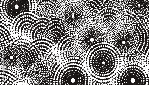 Abstract Dot Pattern Background, Radial Circles, Black and White