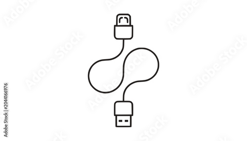 Lightning to USB Cable Icon: Simple Line Art for Charging and Data Transfer