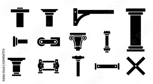 Bild auf Leinwand Architectural Column Elements Vector Set, Classical Pediments and Capitals, Buil