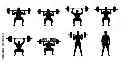 Foto Weightlifting Icons Set, Strength Training Silhouettes, Fitness Workout Poses, G