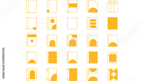 Abstract Book Icons Set, Minimalist Yellow Covers, Reading and Education Concept