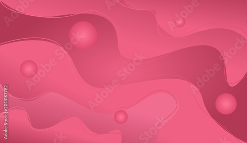 Abstract pink fluid wave background with floating spheres