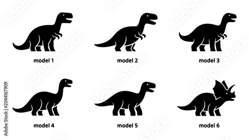 Quadro su tela Six Silhouette Dinosaur Vector Icons, Prehistoric Creature Graphics, Tyrannosaur