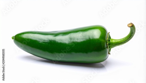 Glossy green jalapeño pepper on white background