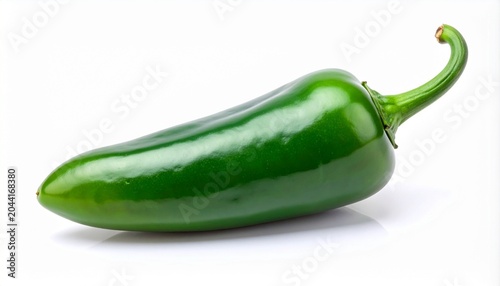 Glossy green jalapeño pepper on white background