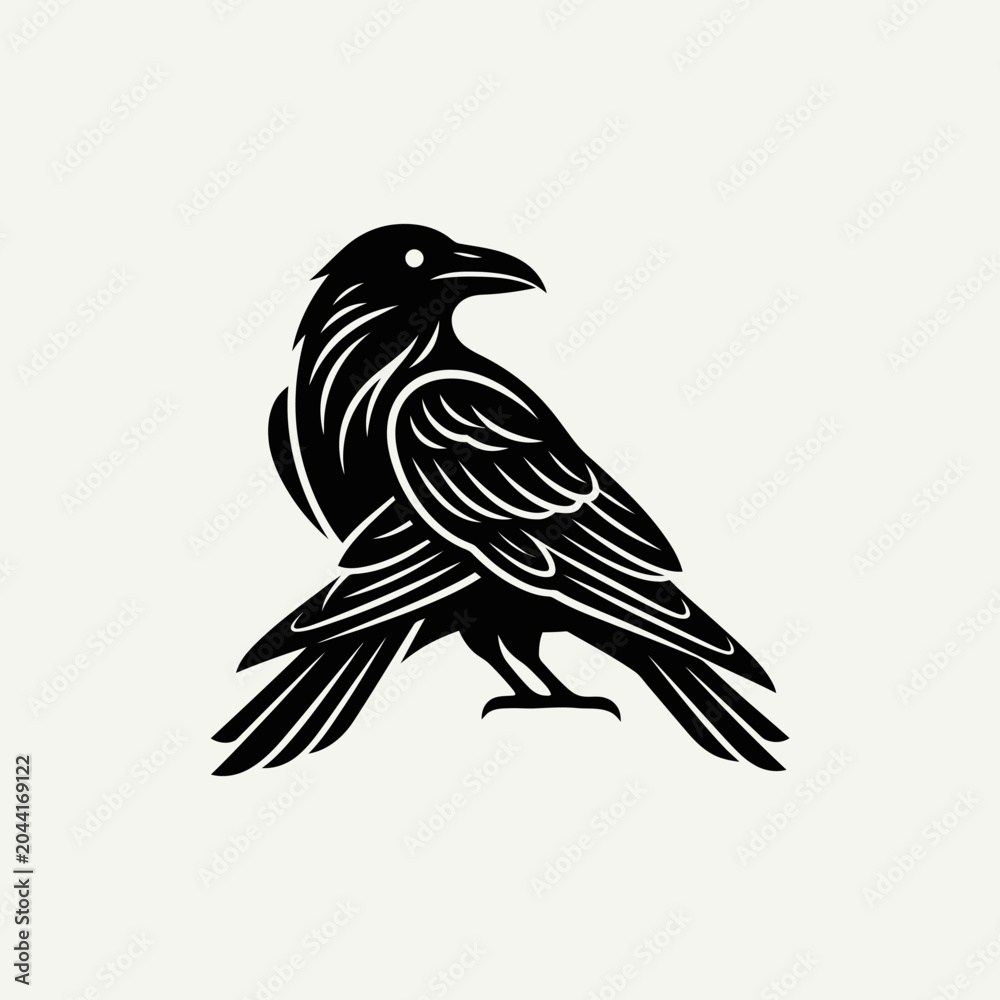 Naklejka premium Black raven bird profile silhouette logo.