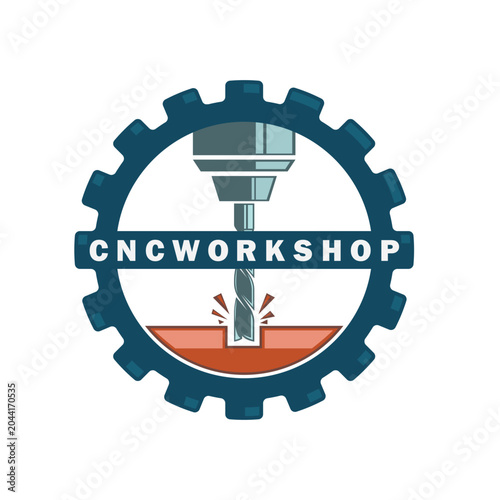 CNC lathe machine workshop logo icon vector element design
