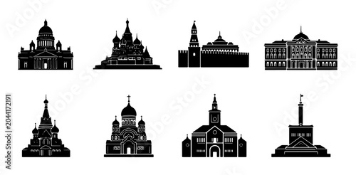 Foto Orthodox Churches, Cathedrals, and Religious Buildings Vector Icons Set: Archite