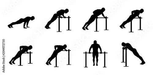 Photos Fitness Exercise Silhouettes: Parallel Bar Dips, Push-ups, and Bodyweight Traini