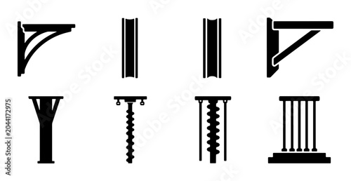 фотографія Architectural Elements Vector Icons: Column Capitals, Brackets, and Supports, Bl