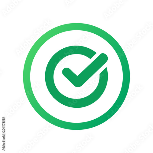 Green check mark icon in circle button vector illustration