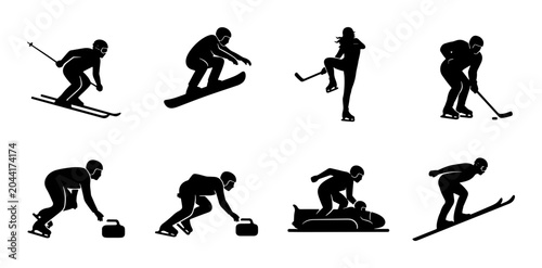 Canvas Print Winter Sports Silhouettes Collection: Skiing, Snowboarding, Ice Hockey, Curling,