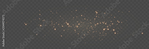 Gold glitter light banner. Magic dust background. Luxury party. Star particle bg. Christmas Holiday golden confetti. Fairy bulb. Glow shine bokeh. Winter Celebration frame. Vector illustration