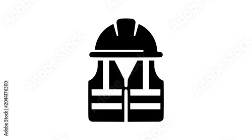 Graphic icon of essential protective workwear, featuring a hard hat and high-visibility safety vest, symbolizing worker security and safety compliance in industrial or construction environments