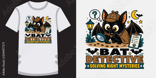 Vászonkép Bat detective, solving night mysteries with cute bat investigator in hat and magnifying glass