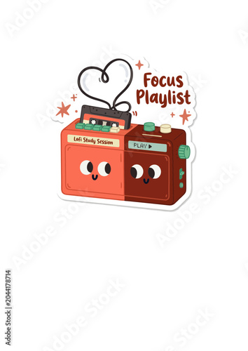 Cute Retro Radio with Focus Playlist for Lofi Study Session Vector Illustration