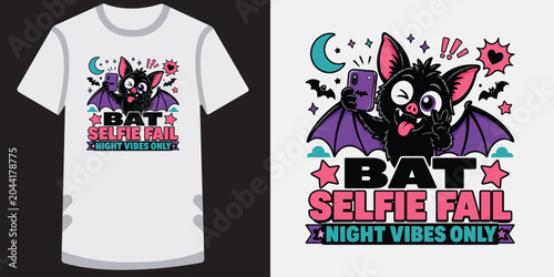 Bild auf Leinwand Bat taking selfie with peace sign in night vibes only design.
