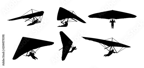 Foto Hang Gliding Silhouettes Collection: Six Vector Illustrations of Extreme Sports