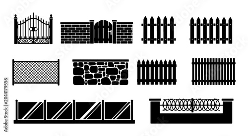 Obraz na płótnie Diverse Fence and Gate Vector Icons Set, Architectural Elements for Property Bou