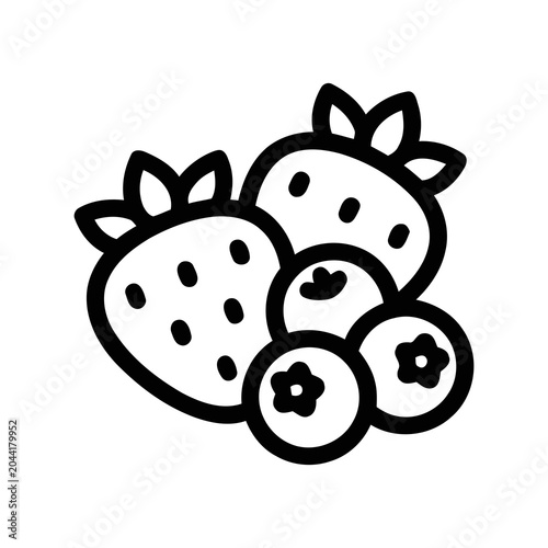 Simple Hand Drawn Outline Icon of a Bunch of Mixed Berries Including Strawberries and Blueberries