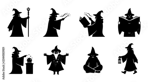Valokuva Wizard Silhouettes Collection: Magical Spellcasting, Enchantment, and Mystical P