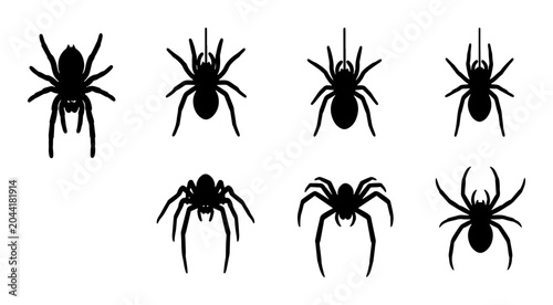Tablou pe pânză Set of 7 Black Spider Silhouettes, Halloween Icons, Arachnid Vector Graphics for