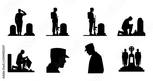 Foto Military Remembrance Silhouettes, Soldier Memorial Icons, Veteran Respect Graphi