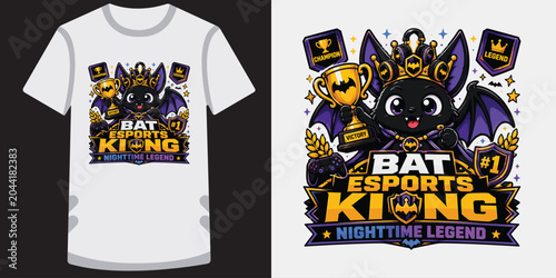 Schilderij op canvas Bat esports king nighttime legend t-shirt design with crown and trophy for gamers