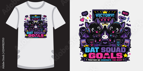 Slika na platnu Bat squad goals gaming tshirt design with cute black bat gamers together dominate night