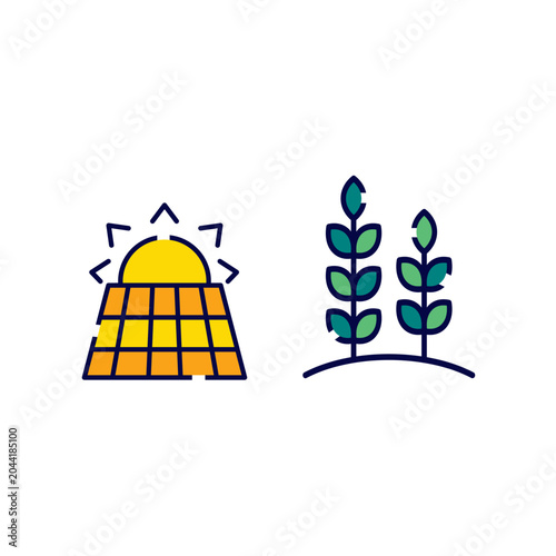 Solar power agriculture farming icon vector template.