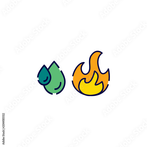 Water and fire element icon vector template.
