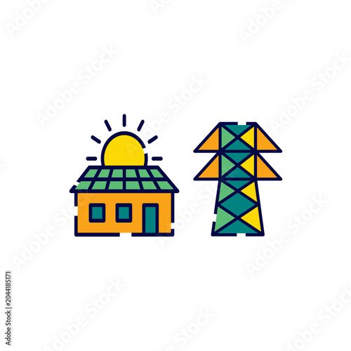Solar house electric grid icon vector template.