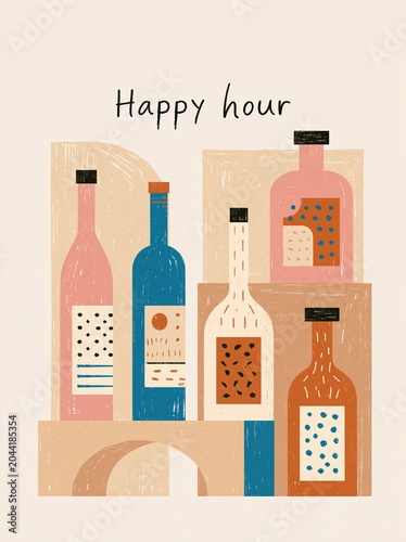 colorful liquor bottles on abstract shelves, painterly texture with expressive brush strokes