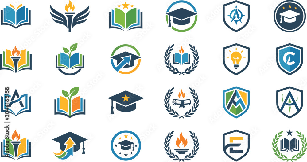 Fototapeta premium Education Icons Collection Flat Vector Illustration With Academic Symbols