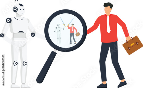 Foto artificial intelligence, human robot, job competition, future work, automation t