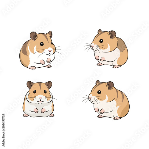 Konstfotografi Four Cute Syrian Hamster Characters Sitting and Posing on White Background