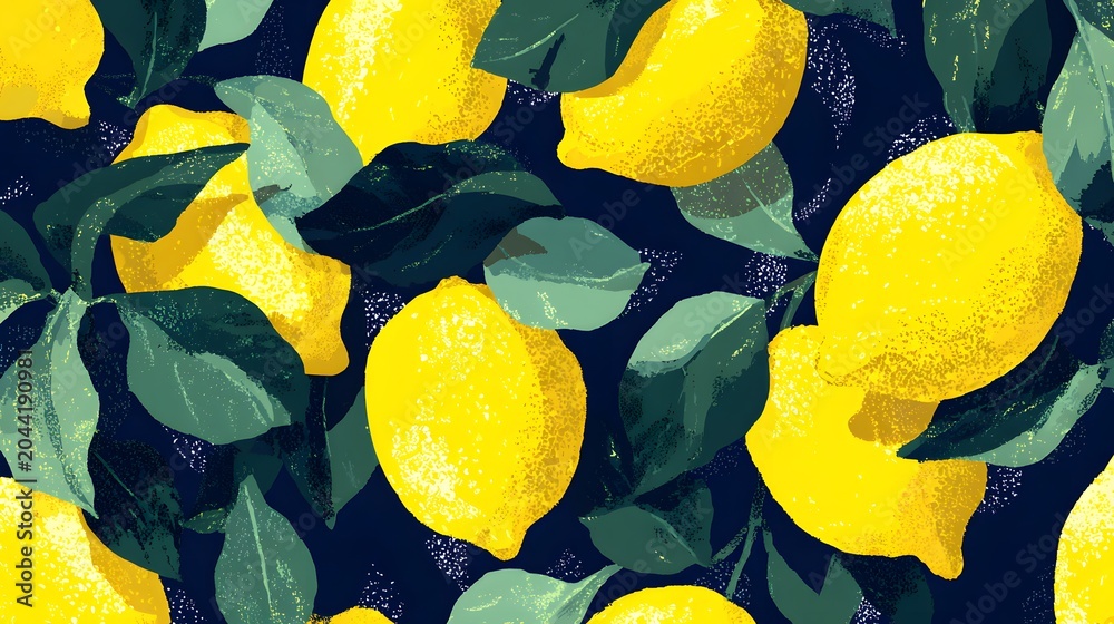 Tropical seamless pattern with yellow lemons. Fruit repeated background. Vector bright print for fabric or wallpaper.
