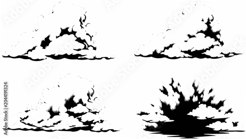 Photos Four cloud formations depicted as black silhouettes against a white background s