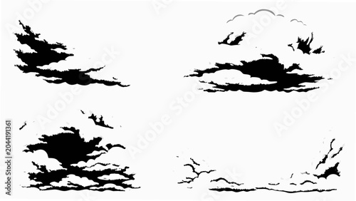 Photos Four cloud formations silhouette against a white background a simple and graphic