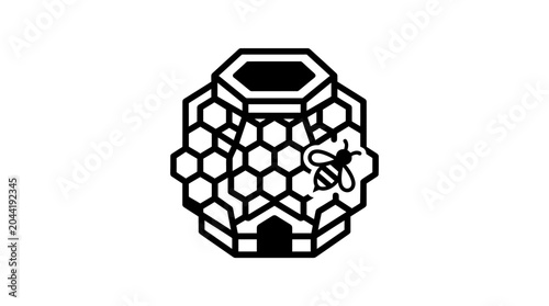 Foto Beehive Icon with Honeycomb and Bee - Vector Illustration