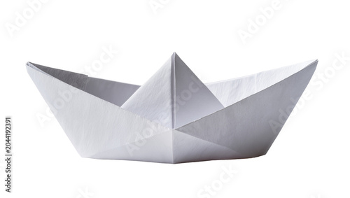 Photography White paper origami boat folded from a single sheet