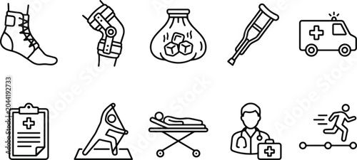 Bild auf Leinwand Medical icons set with injury treatment and healthcare
