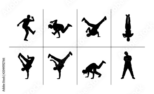 Quadro su tela Breakdance Silhouettes Collection, Dynamic Hip Hop Dance Poses, Urban Street Dan
