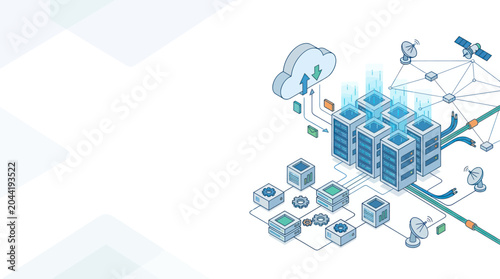 Modern Cloud Computing Network Servers Data Center Technology.